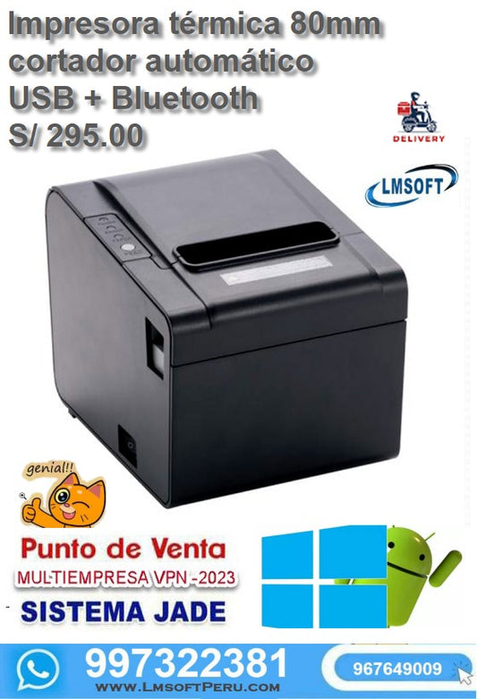 IMPRESORA TERMICA 80MM CORTADOR AUTOMATICO USB BLUETOOTH