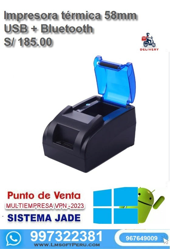IMPRESORA TERMICA 58mm USB + BLUETOOH